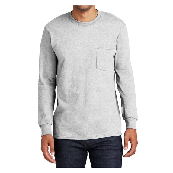 Yellow Rooster Mens Tall Long Sleeve Essential Pocket Tee Ash LT