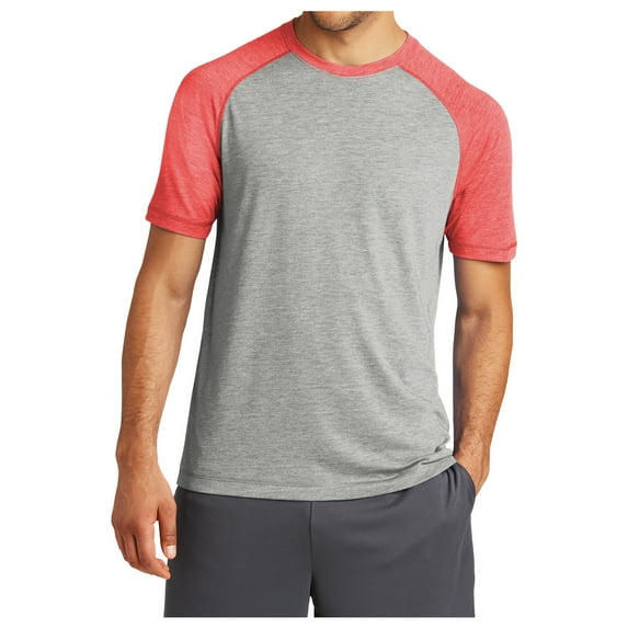 Yellow Rooster Mens Tri-Blend Wicking Raglan Tee True Red Heather/ Light Grey Heather M