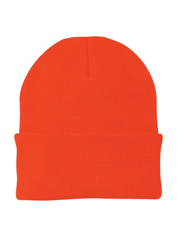 Unisex 3-Inch Fold Acrylic Knit Cap Athletic Orange