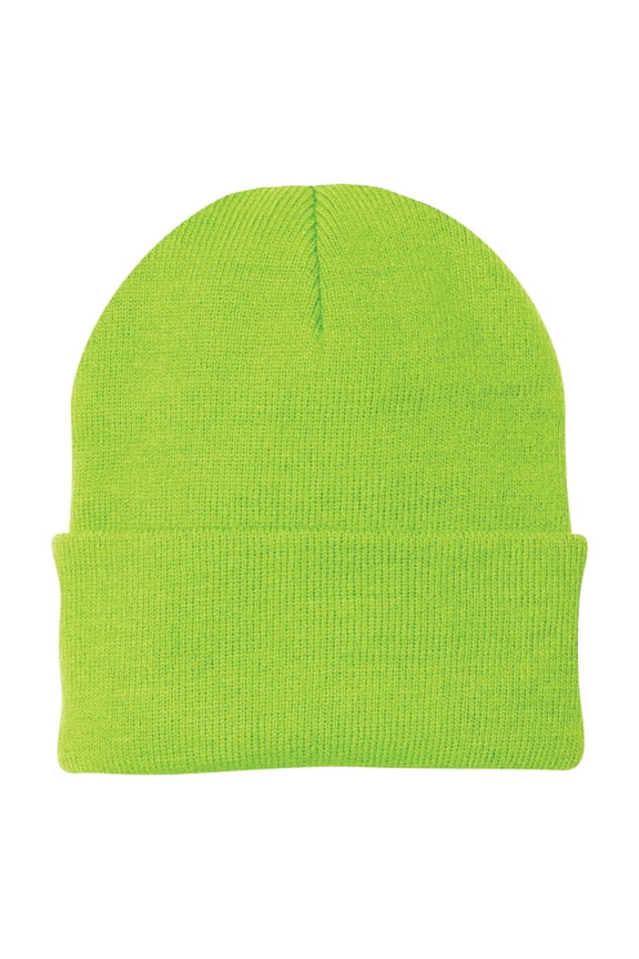 Unisex 3-Inch Fold Acrylic Knit Cap Neon Green
