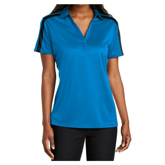 Yellow Rooster Women Silk Touch Performance Colorblock Stripe Polo Brilliant Blue/Black Grey/Black M