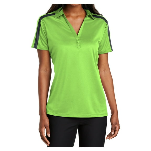 Yellow Rooster Women Silk Touch Performance Colorblock Stripe Polo Lime/Steel Grey Grey/Black L