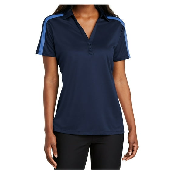 Yellow Rooster Women Silk Touch Performance Colorblock Stripe Polo Navy/Carolina Blue Grey/Black S