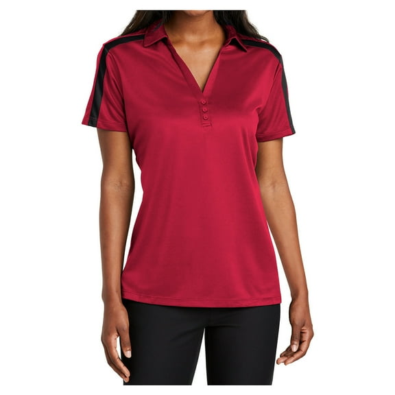 Yellow Rooster Women Silk Touch Performance Colorblock Stripe Polo Red/Black XS