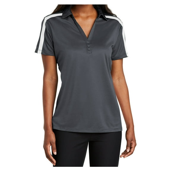 Yellow Rooster Women Silk Touch Performance Colorblock Stripe Polo Steel Grey/White Grey/Black S
