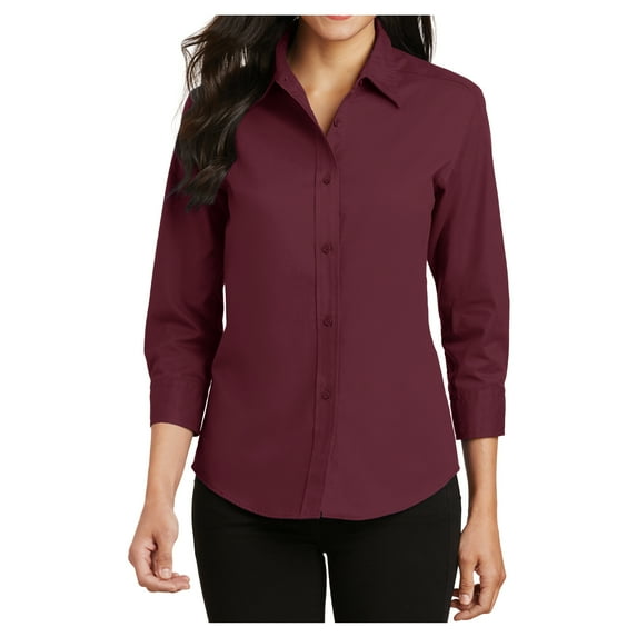 Yellow Rooster Women's 3/4-Sleeve Easy Care Shirt Burgundy S