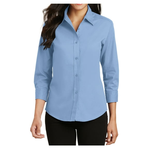 Yellow Rooster Women's 3/4-Sleeve Easy Care Shirt Light Blue 2XL