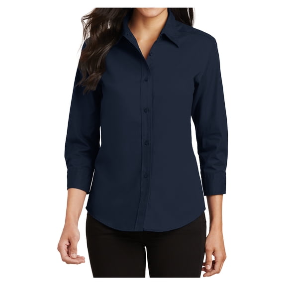 Yellow Rooster Women's 3/4-Sleeve Easy Care Shirt Navy 3XL
