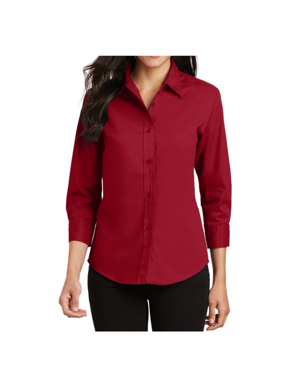 Women's 3/4-Sleeve Easy Care Shirt Red 3XL