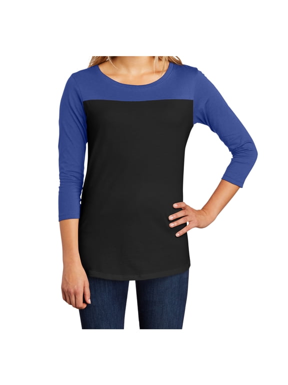 Women's Juniors Rally 3/4-Sleeve Cotton T-Shirts Deep Royal/ Black M