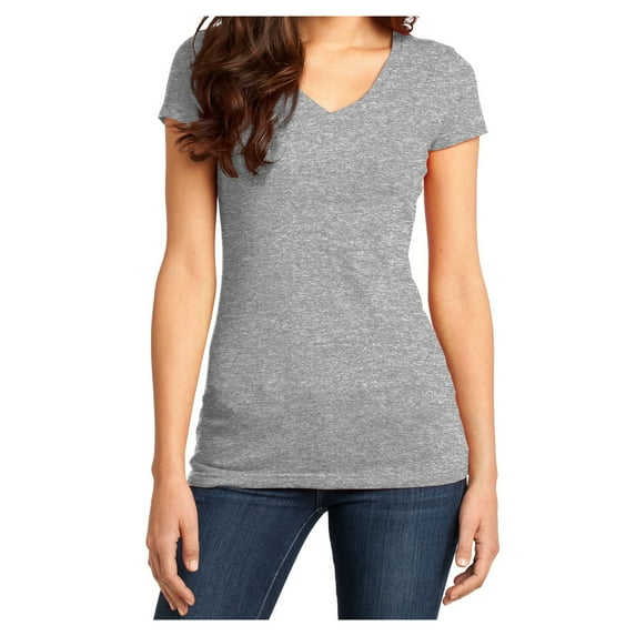 Yellow Rooster Women's Juniors Very Important V-Neck Cotton/Polyester Tee Light Heather Grey XL