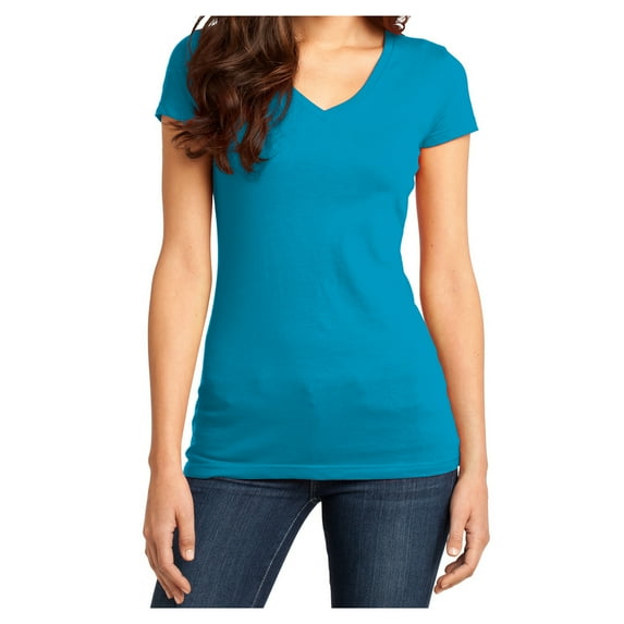 Yellow Rooster Women's Juniors Very Important V-Neck Cotton Tee Light Turquoise XS
