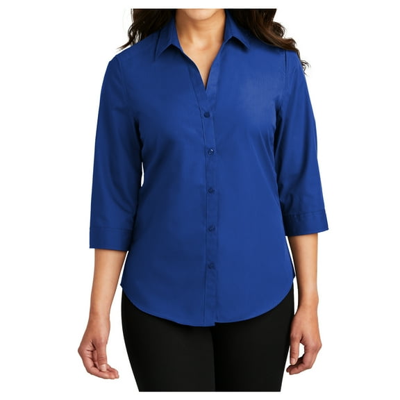 Yellow Rooster Women's Ladies 3/4-Sleeve Carefree Poplin Shirt True Royal M