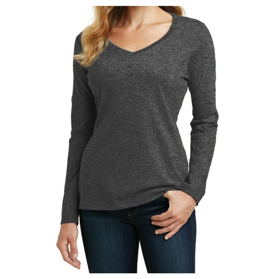 Yellow Rooster Women's Long Sleeve Fan Favorite V-Neck Tee Dark Heather Grey S
