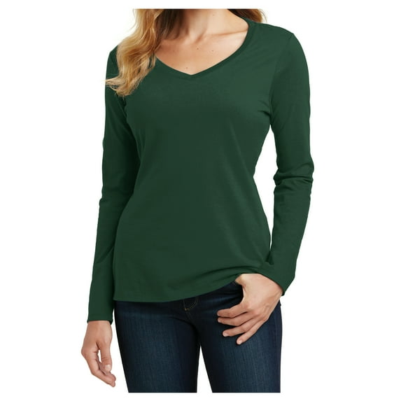 Yellow Rooster Women's Long Sleeve Fan Favorite V-Neck Tee Forest Green L