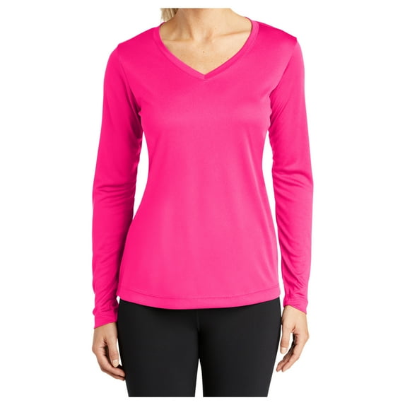 Yellow Rooster Women's Long Sleeve PosiCharge Competitor V-Neck Tee Neon Pink XL