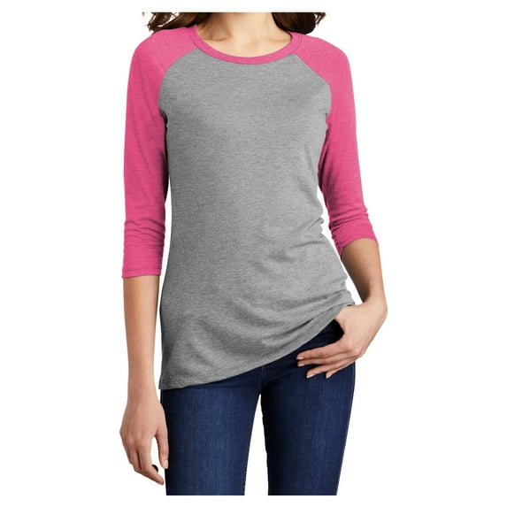 Yellow Rooster Women's Perfect Tri 3/4-Sleeve Female Raglan T-Shirt Fuchsia Frost/ Grey Frost XL