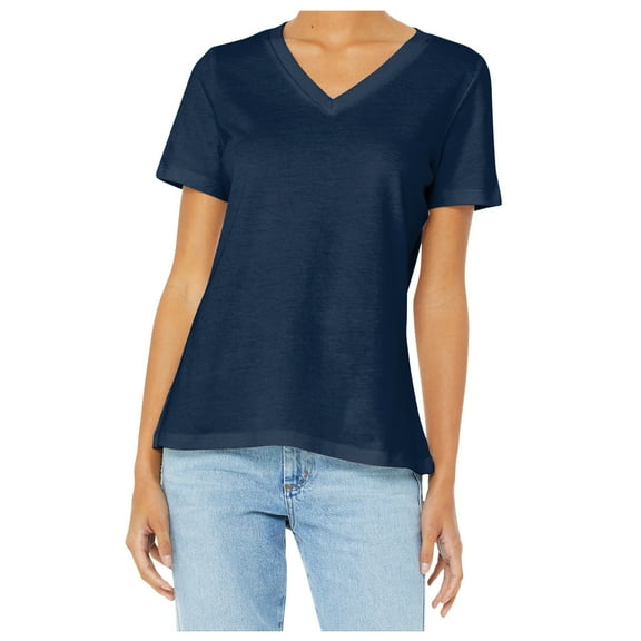 Yellow Rooster Women's Relaxed Jersey Short Sleeve V-Neck Tee Navy XL