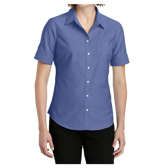 Yellow Rooster Women's Short Sleeve SuperPro Oxford Shirt Navy XL