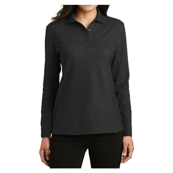 Yellow Rooster Women's Silk Touch Long Sleeve Polo Shirt Black XL