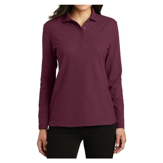 Yellow Rooster Women's Silk Touch Long Sleeve Polo Shirt Burgundy 3XL