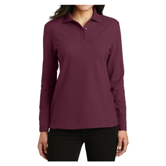 Yellow Rooster Women's Silk Touch Long Sleeve Polo Shirt Burgundy M