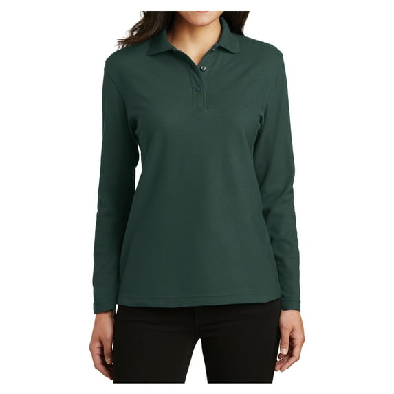Yellow Rooster Women's Silk Touch Long Sleeve Polo Shirt Dark Green S