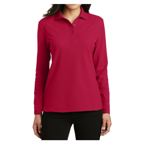 Yellow Rooster Women's Silk Touch Long Sleeve Polo Shirt Red L