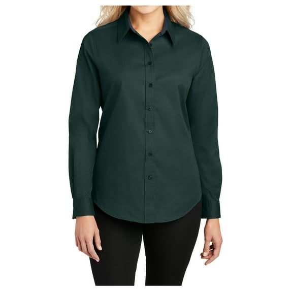 Yellow Rooster Womens Long Sleeve Easy Care Shirt Dark Green/Navy XS