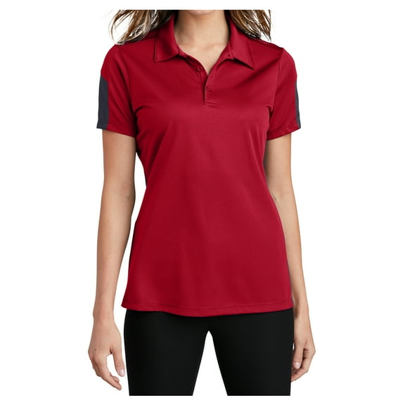 Yellow Rooster Womens PosiCharge Active Textured Colorblock Polo True Red/ Grey M