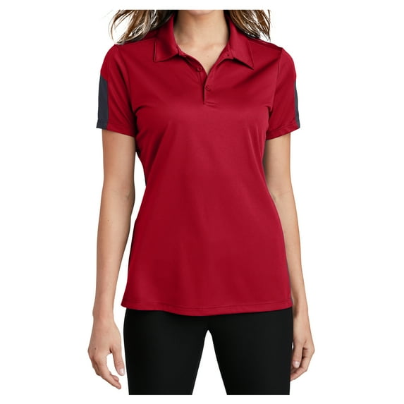 Yellow Rooster Womens PosiCharge Active Textured Colorblock Polo True Red/ Grey XS