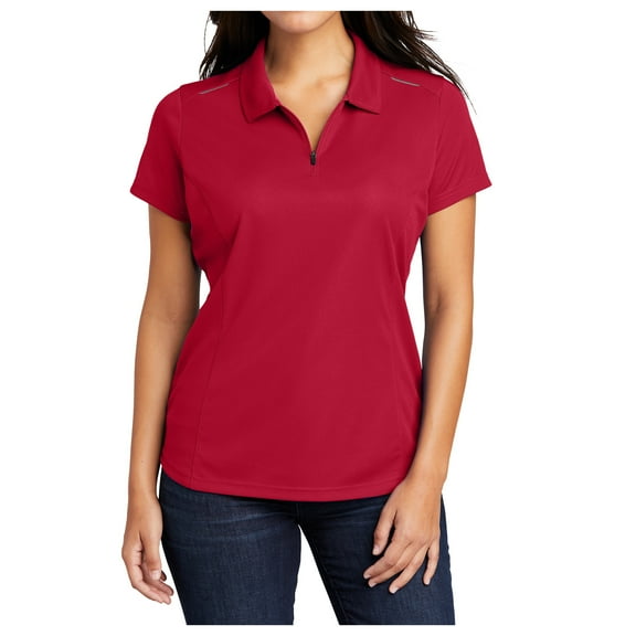 Yellow Rooster Womens Short Sleeve Pinpoint Mesh Zip Polo Rich Red L