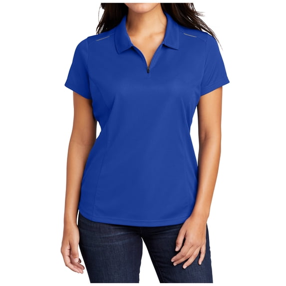 Yellow Rooster Womens Short Sleeve Pinpoint Mesh Zip Polo True Royal M