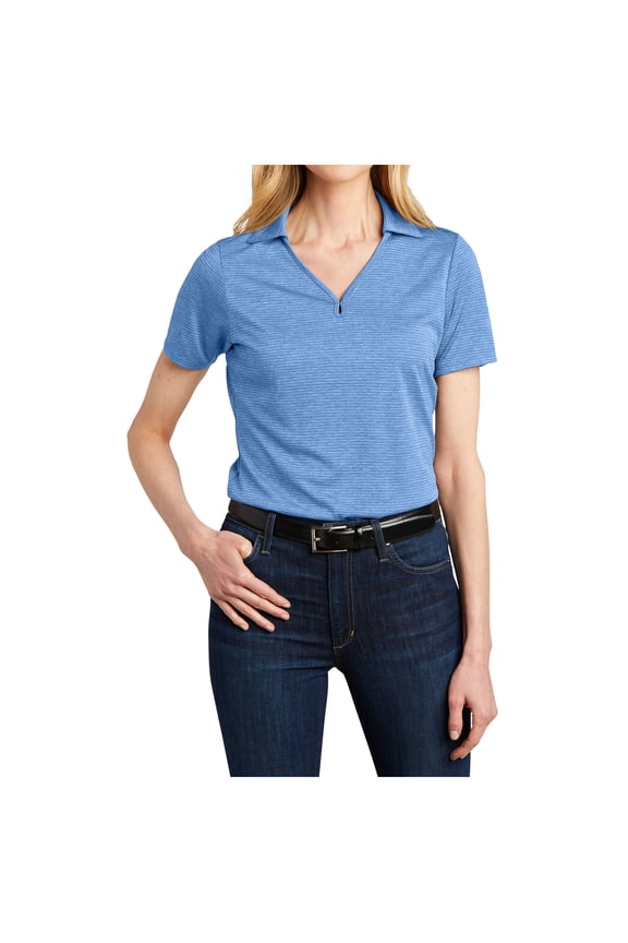 Womens Short Sleeve Shadow Stripe Polo Shirt Carolina Blue L
