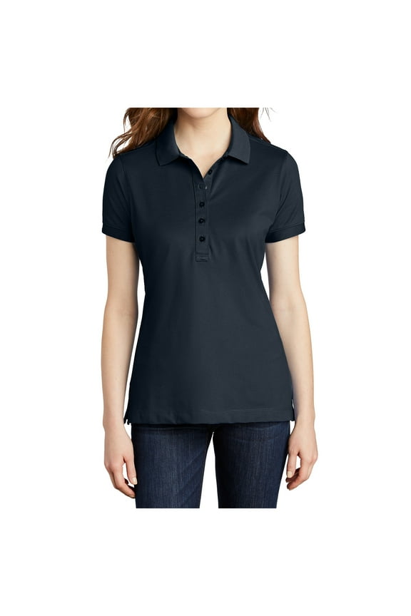 Womens Short Sleeve Stretch Pique Polo Dress Blue Navy S