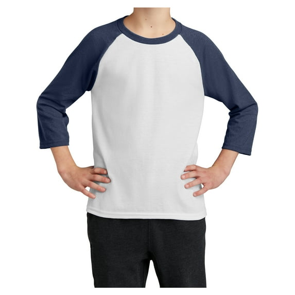 Yellow Rooster Youth Core Blend Raglan Tee White/ Navy XL
