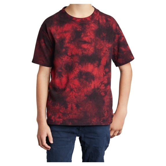 Yellow Rooster Youth Short Sleeve Crystal Tie-Dye Cotton Tee Black/Red XS