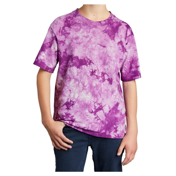 Yellow Rooster Youth Short Sleeve Crystal Tie-Dye Cotton Tee Purple S
