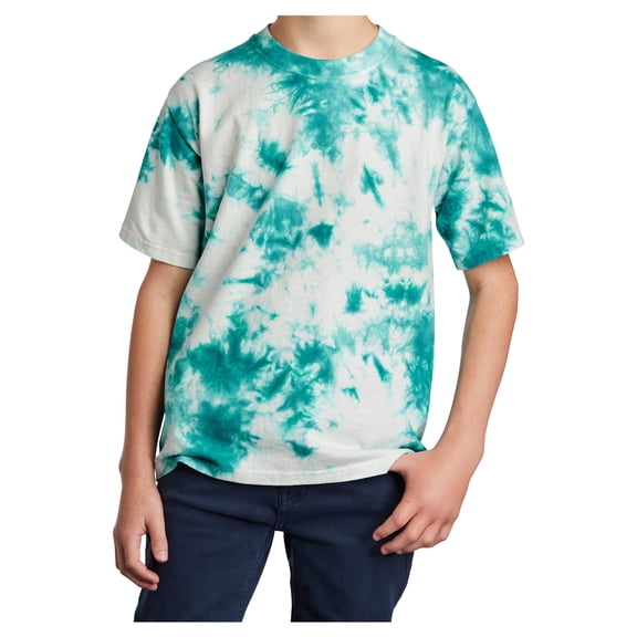Yellow Rooster Youth Short Sleeve Crystal Tie-Dye Cotton Tee Teal S
