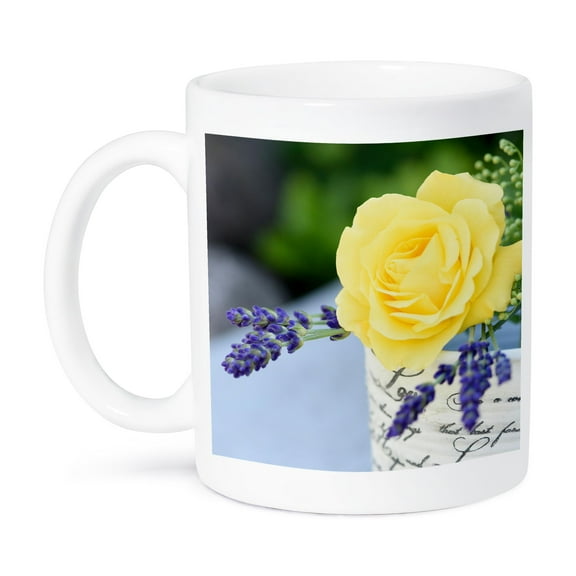 3dRose, Yellow Rose And Lavender In Antique Jar - Photography, 11oz Mug