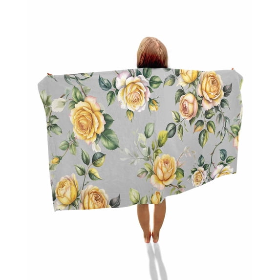Yellow Rose Beach Towels Oversized Super Absorbent, Vintage Country Botanical Floral Vines Lightweight Bath Towel Quick Dry Sets For Bathroom/Pool/Rv Camping/Beach Play/Gym Room/Picnic 35"x70"