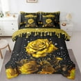 thumbnail image 1 of Yellow Rose Bed in a Bag King Size Comforter Set 7 Pieces,Glitter Galaxy Sheet Set with Comforter,Sequin Fluid Art Bedding Set Abstract Ombre Bed Set Garden Flowers Boho Floral Bohemian Decor, 1 of 6