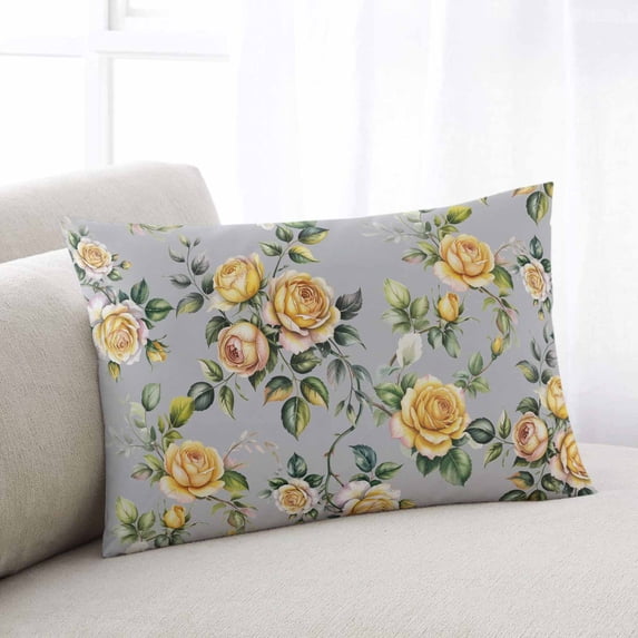 Yellow Rose Body Pillow Cover, Pillowcase Protectors with Zipper, Breathable Decorative Throw Pillow Case Cover, Vintage Country Botanical Floral Vines Pillow Shams for Couch Sofa 24x36Inch
