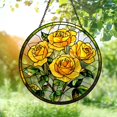 thumbnail image 1 of Yellow Rose Bouquet Glass Suncatcher, Floral Window Hanging Art, Botanical Gift for Rose Lovers, 6.3 in, 1 of 3