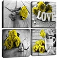 thumbnail image 1 of Yellow Rose Canvas Wall Decor for Living Room Bedroom Black and White Flower Prints Wall Art 16x16 4Pcs/Sets Couples Love Sign Paintings Pictures Bathroom Accessories Modern Artwork Home Decorations, 1 of 6