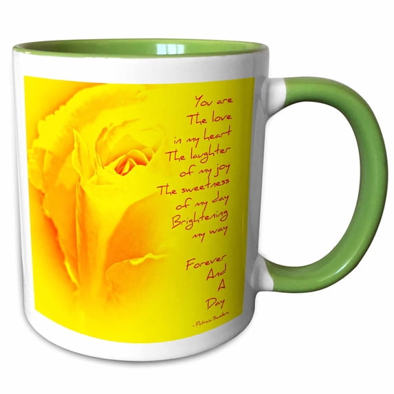 3drose, Yellow Rose Forever and a Day Poem - Poetry - Inspirational Love, 11oz Two-tone Green Mug