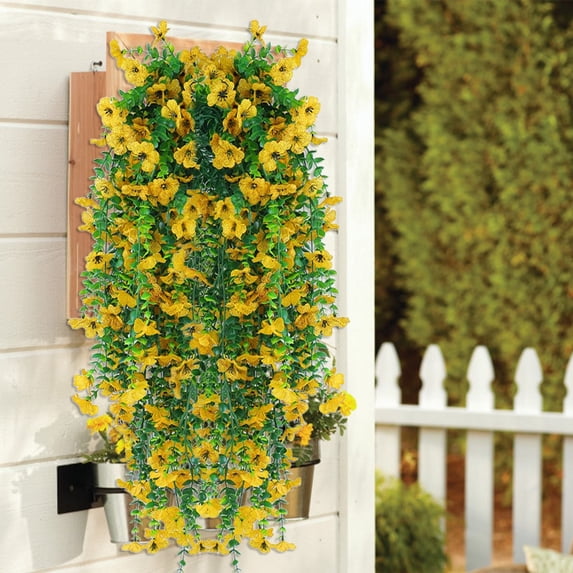 Yellow Rose Garland,Faux Roses,Artificial Flowers for Outdoors,Faux Silk Violet Uv Resistant Look Real Trailing Vines for Outside Home Planter Porch Patio