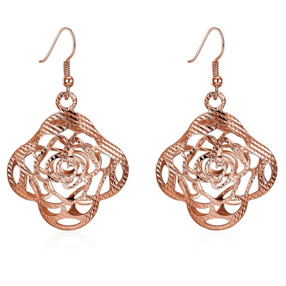 Yellow Rose Gold Plated Earrings Flower Chadelier Fish Hook Clasp L652