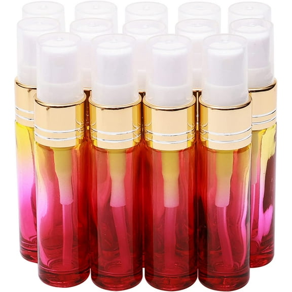 Yellow Rose Gradient Color Spray Bottles Glass Vials Tube Perfume Atomizer Refillable Makeup Travel Fine Mist Sprayer Bottle Containers for Cosmetic Skincare, Gold Cap 14Pcs 10ml