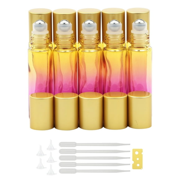Yellow-Rose Gradient Glass Roller on Bottles Beauty Cosmetic Essential Oils Stainless Steel Balls Roller Bottle Vials 10pcs 10ml 0.17 Oz